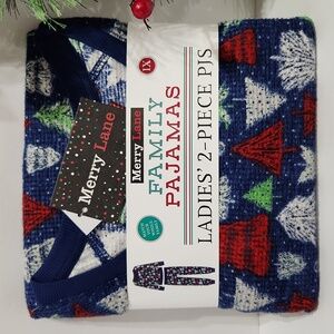 Merry Lane Ladies 1X Midnight Blue  Christmas Tree 2pc Pajama Set